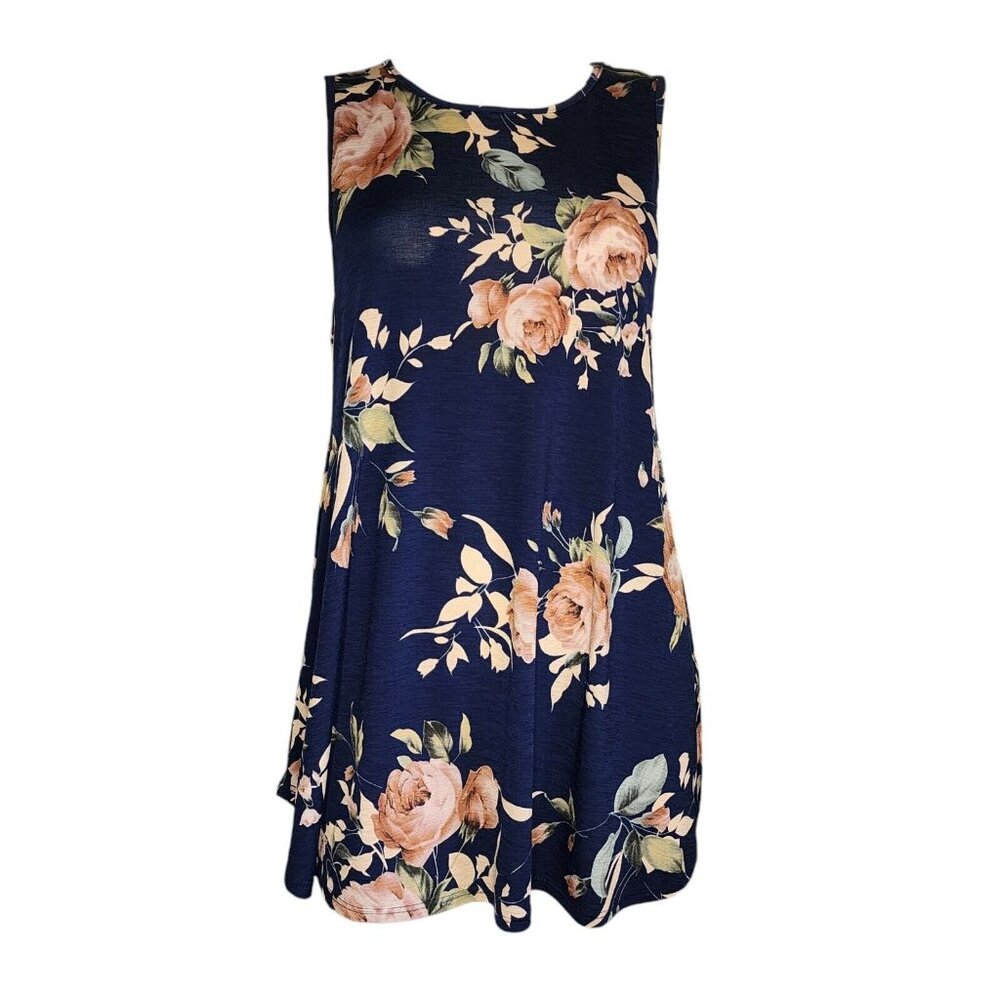 HEIMISH USA Blue Pink Floral Sleeveless Pullover Top Womens Size‎ M Medium